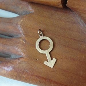 vintage patinated brass metal male symbol eye hole - bale